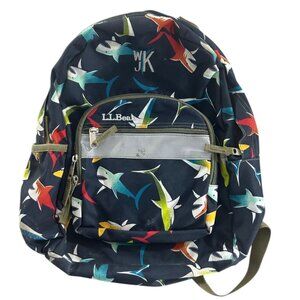 LL Bean Junior Original Book Pack, 17L, Navy Blue with Multicolor Shark Print